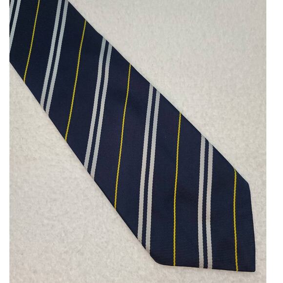 Tom James Royal Army Service Corps blue silver yellow stripe silk tie - Picture 2 of 8